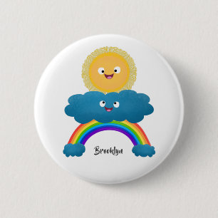 Cute happy sun wolwolk regenboog cartoon ronde button 5,7 cm