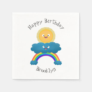 Cute happy sun wolwolk regenboog cartoon servet