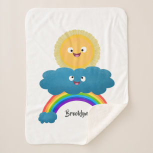 Cute happy sun wolwolk regenboog cartoon sherpa deken