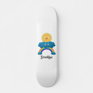 Cute happy sun wolwolk regenboog cartoon skateboard