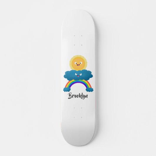 Cute happy sun wolwolk regenboog cartoon skateboard (Voorkant)