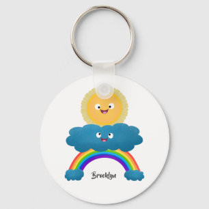 Cute happy sun wolwolk regenboog cartoon sleutelhanger