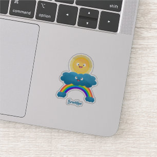 Cute happy sun wolwolk regenboog cartoon sticker