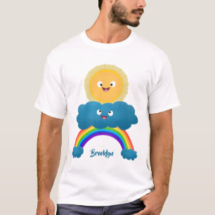 Cute happy sun wolwolk regenboog cartoon t-shirt
