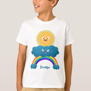 Cute happy sun wolwolk regenboog cartoon t-shirt