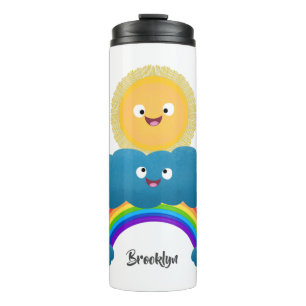 Cute happy sun wolwolk regenboog cartoon thermosbeker
