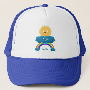 Cute happy sun wolwolk regenboog cartoon trucker pet