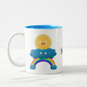 Cute happy sun wolwolk regenboog cartoon tweekleurige koffiemok