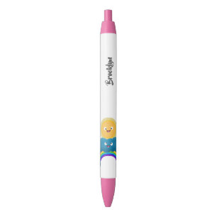 Cute happy sun wolwolk regenboog cartoon zwarte inkt pen