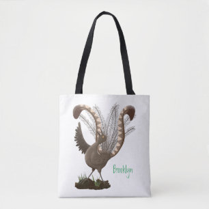 Cute happy superb lyrebird cartoon illustratie draagtas