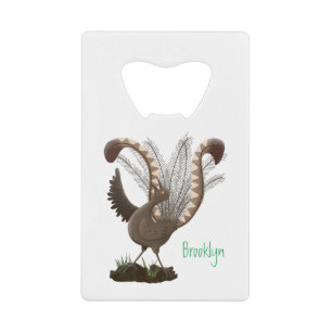 Cute happy superb lyrebird cartoon illustratie kredietkaart flessenopener
