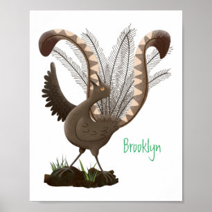 Cute happy superb lyrebird cartoon illustratie poster