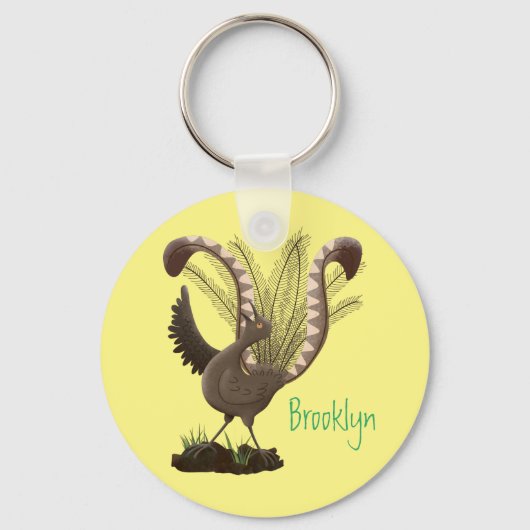 Cute happy superb lyrebird cartoon illustratie sleutelhanger (Voorkant)