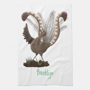 Cute happy superb lyrebird cartoon illustratie theedoek
