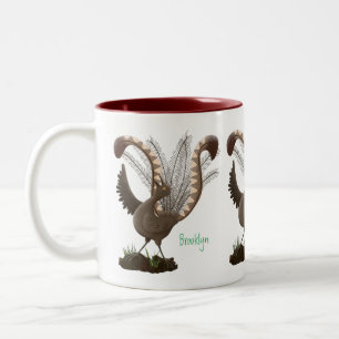 Cute happy superb lyrebird cartoon illustratie tweekleurige koffiemok