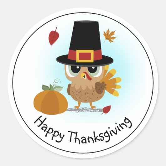Cute Happy Thanksgiving Ronde Sticker (Voorkant)