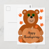 Cute Happy Thanksgiving Teddy Bear Pumpkin Leaves Briefkaart (Voorkant / Achterkant)