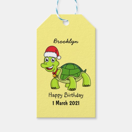 Cute happy tortoise in Santa hat Cadeaulabel (Voorkant)