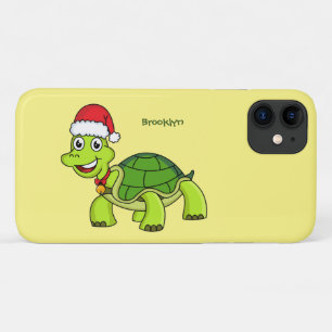 Cute happy tortoise in Santa hat iPhone 11 Hoesje