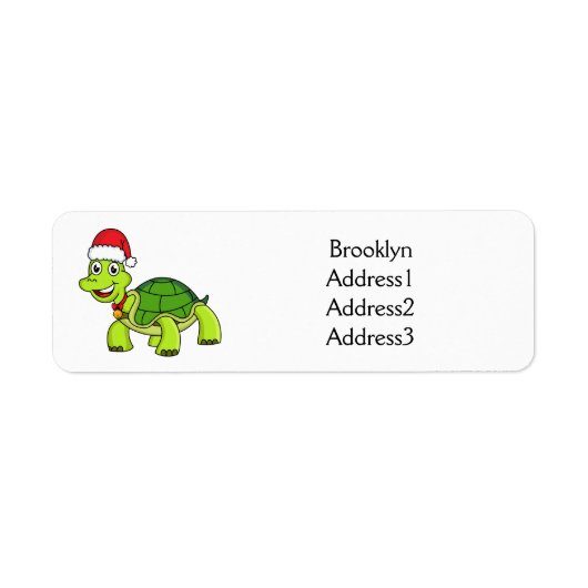 Cute happy tortoise in Santa hat Etiket (Voorkant)
