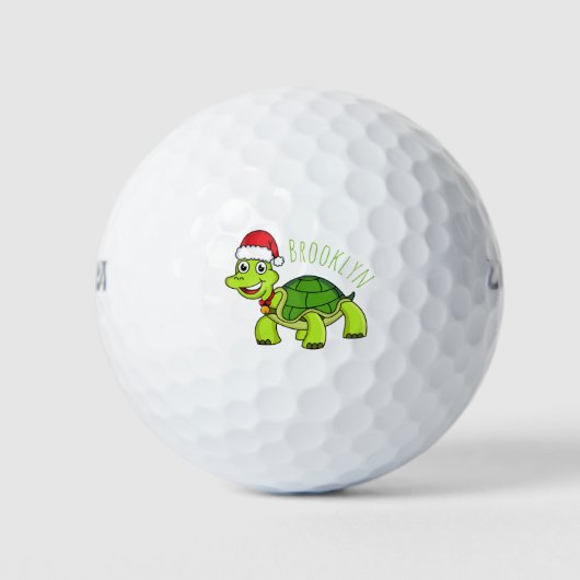 Cute happy tortoise in Santa hat Golfballen (Voorkant)