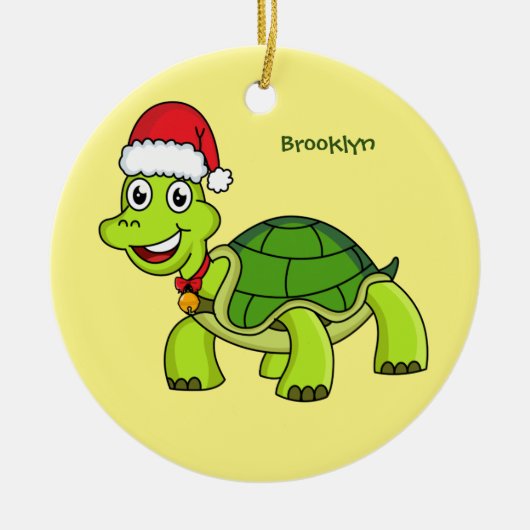 Cute happy tortoise in Santa hat Keramisch Ornament (Voorkant)