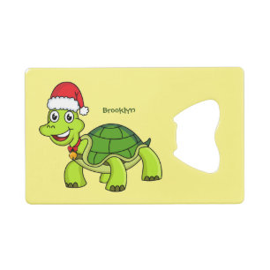 Cute happy tortoise in Santa hat Kredietkaart Flessenopener