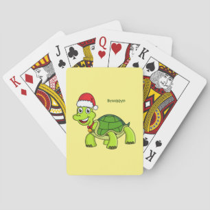 Cute happy tortoise in Santa hat Pokerkaarten