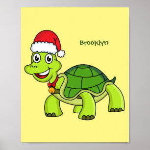 Cute happy tortoise in Santa hat Poster