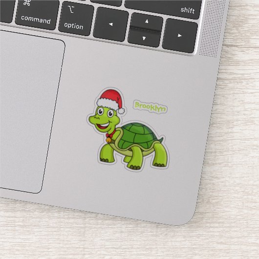 Cute happy tortoise in Santa hat Sticker (Detail)