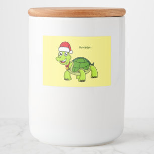 Cute happy tortoise in Santa hat Voedselcontainer Etiket