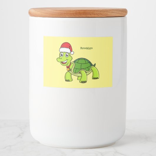 Cute happy tortoise in Santa hat Voedselcontainer Etiket (Voorkant)