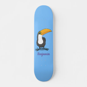Cute happy toucan cartoon illustratie skateboard