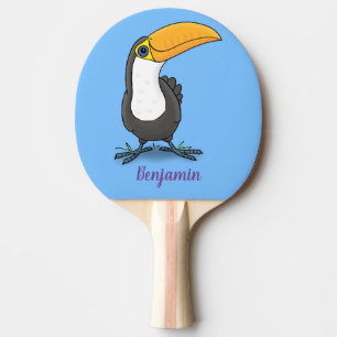 Cute happy toucan cartoon illustratie tafeltennisbatje