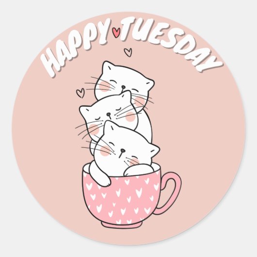 CUTE HAPPY TUESDAY CAT CLASSIC ROUND STICKER (Voorkant)