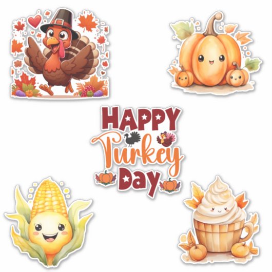 Cute Happy Turkey Day Thanksgiving Stickers (Voorkant)