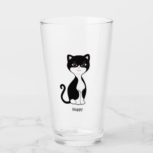Cute Happy Tuxedo Cat Glas (Voorkant)