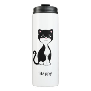 Cute Happy Tuxedo Cat Thermosbeker