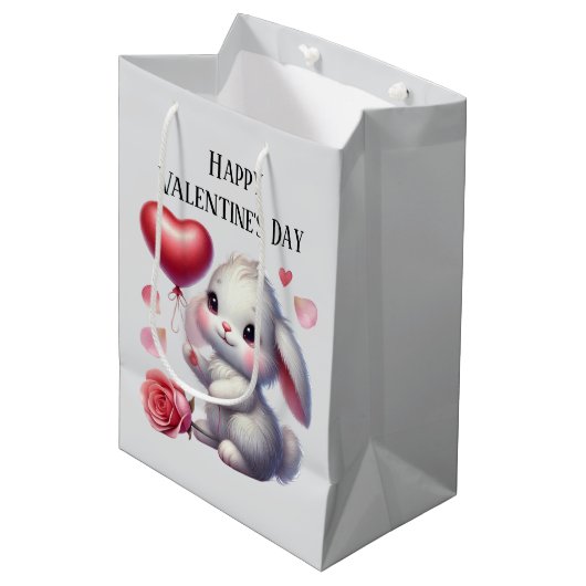 Cute Happy Valentine's Day bunny  Medium Cadeauzakje (Voorkant Gekanteld)