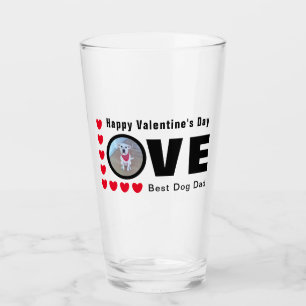 Cute Happy Valentines Day Dog Dad Love Hearts Red Glas