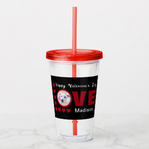 Cute Happy Valentines Day Dog Love Hearts Red Acryl Drinkbeker