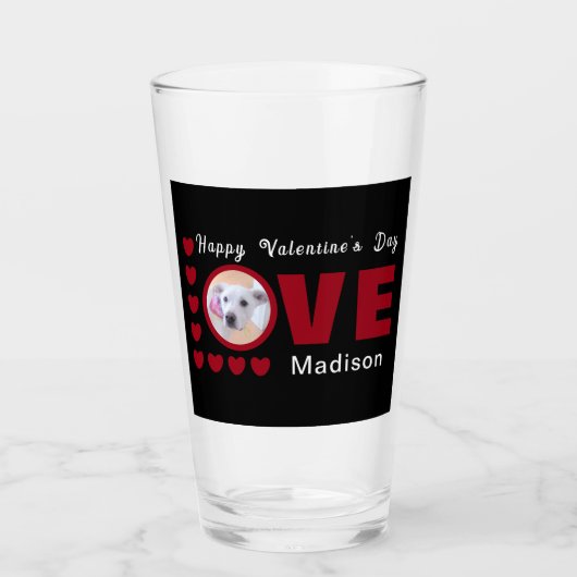 Cute Happy Valentines Day Dog Love Hearts Red Glas (Voorkant)