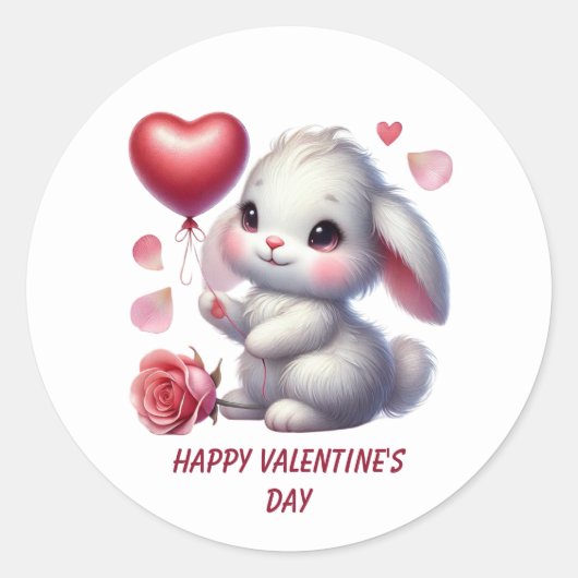 Cute Happy Valentine's day rabbit Ronde Sticker (Voorkant)