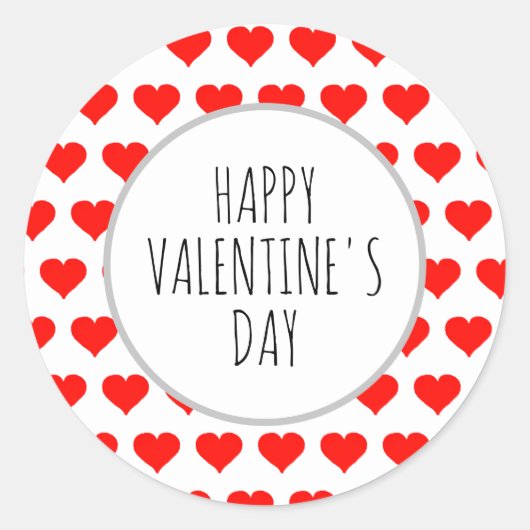 Cute Happy Valentines Day Red Hearts Pattern Ronde Sticker (Voorkant)