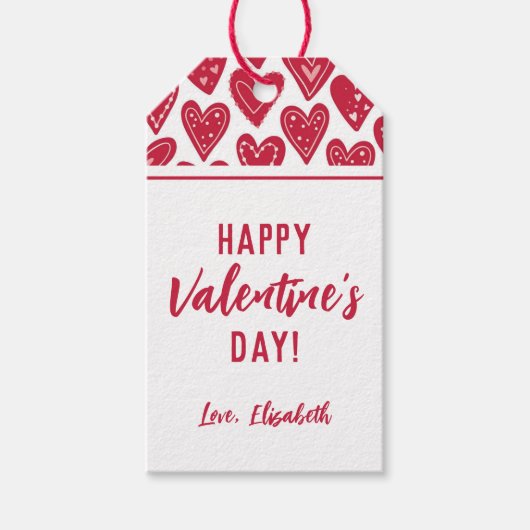 Cute Happy Valentines Red Hearts Cadeaulabel (Voorkant)