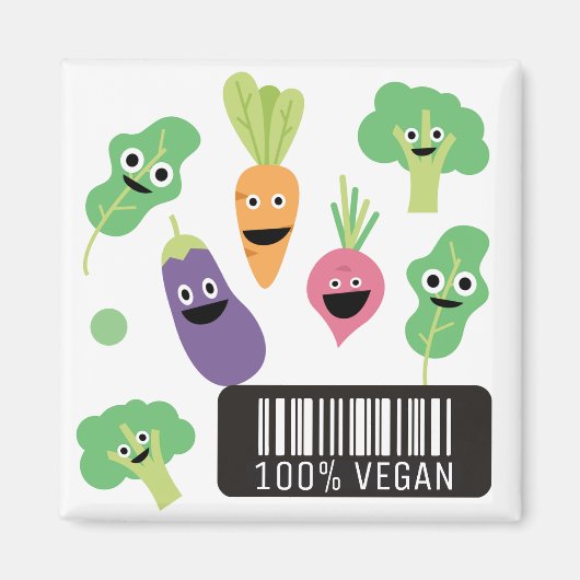 Cute Happy Vegetables 100% Vegan Magneet (Voorkant)