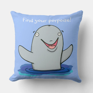 Cute happy vindt je bruinblauwe cartoon kussen