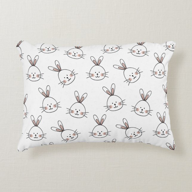 Cute Happy White Paaster Bunny Accent Kussen (Voorkant)