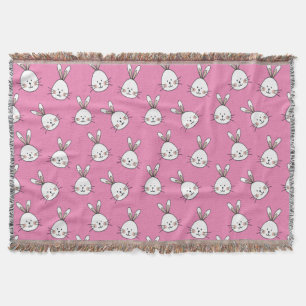 Cute Happy White Paaster Bunny op Roze Deken
