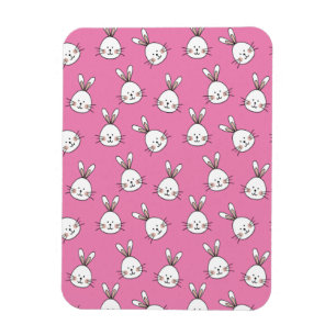 Cute Happy White Paaster Bunny op Roze Magneet